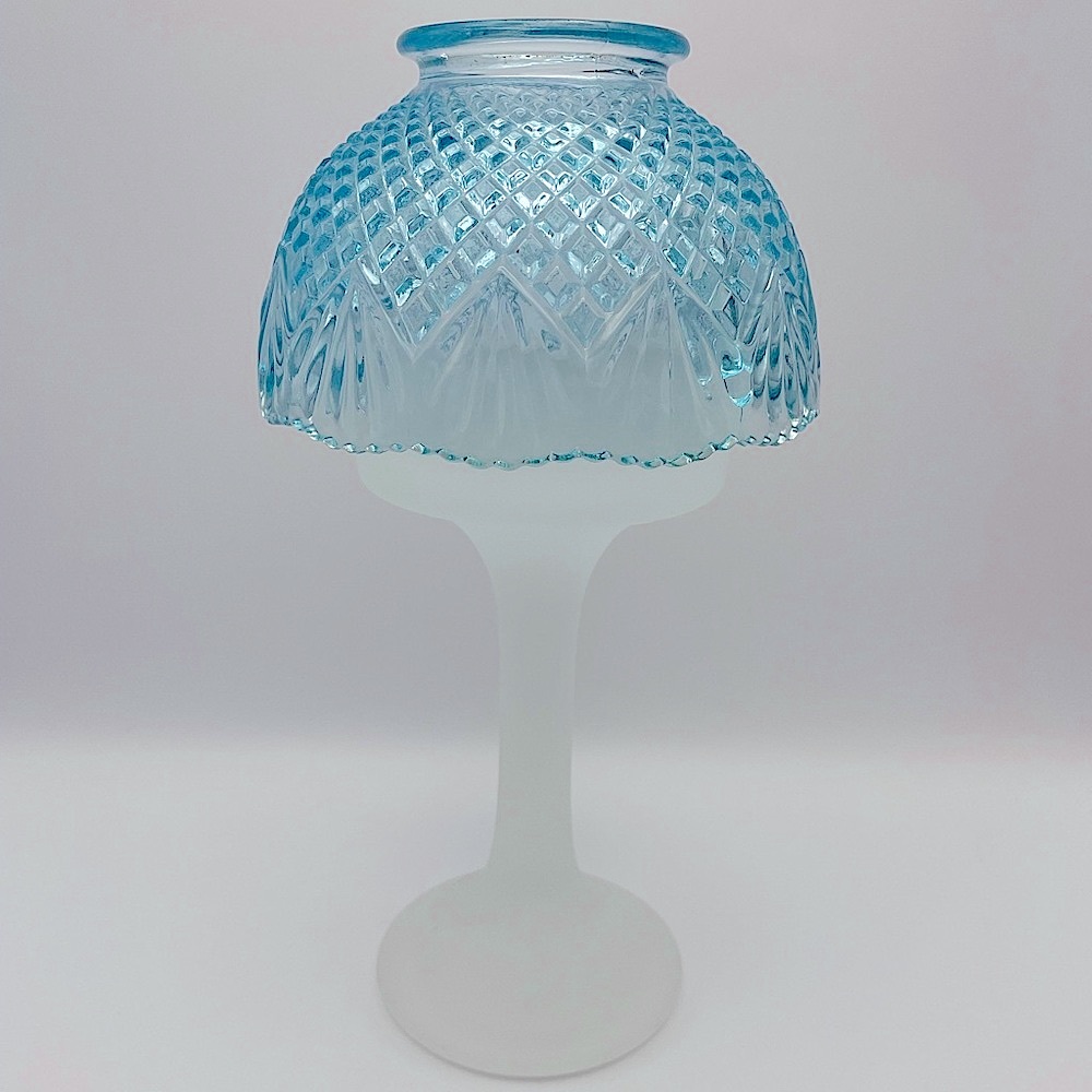 2 pc, Glass Fairy Light, Light Blue Globe, White Frosted Stem, 9.5”